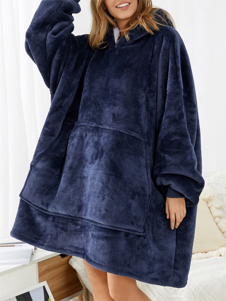 Mujeres Franela Oversized Kangaroo Pocket Hoodie Manta Hoodie Home Warm Robes