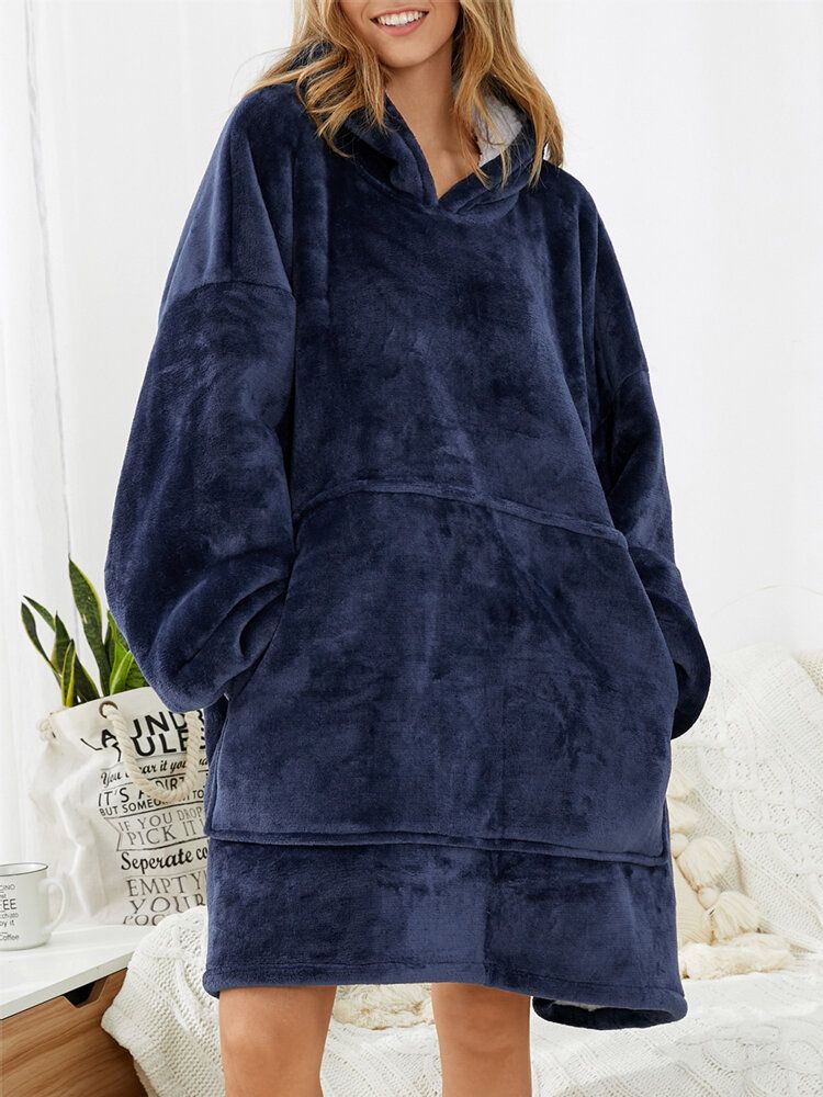 Mujeres Franela Oversized Kangaroo Pocket Hoodie Manta Hoodie Home Warm Robes