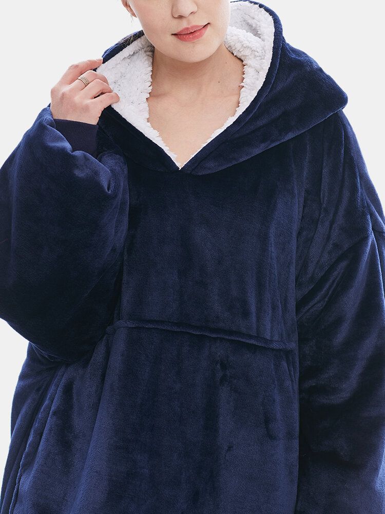 Mujeres Franela Oversized Kangaroo Pocket Hoodie Manta Hoodie Home Warm Robes