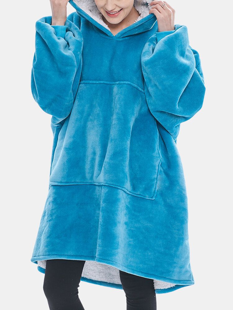 Mujeres Franela Oversized Kangaroo Pocket Hoodie Manta Hoodie Home Warm Robes