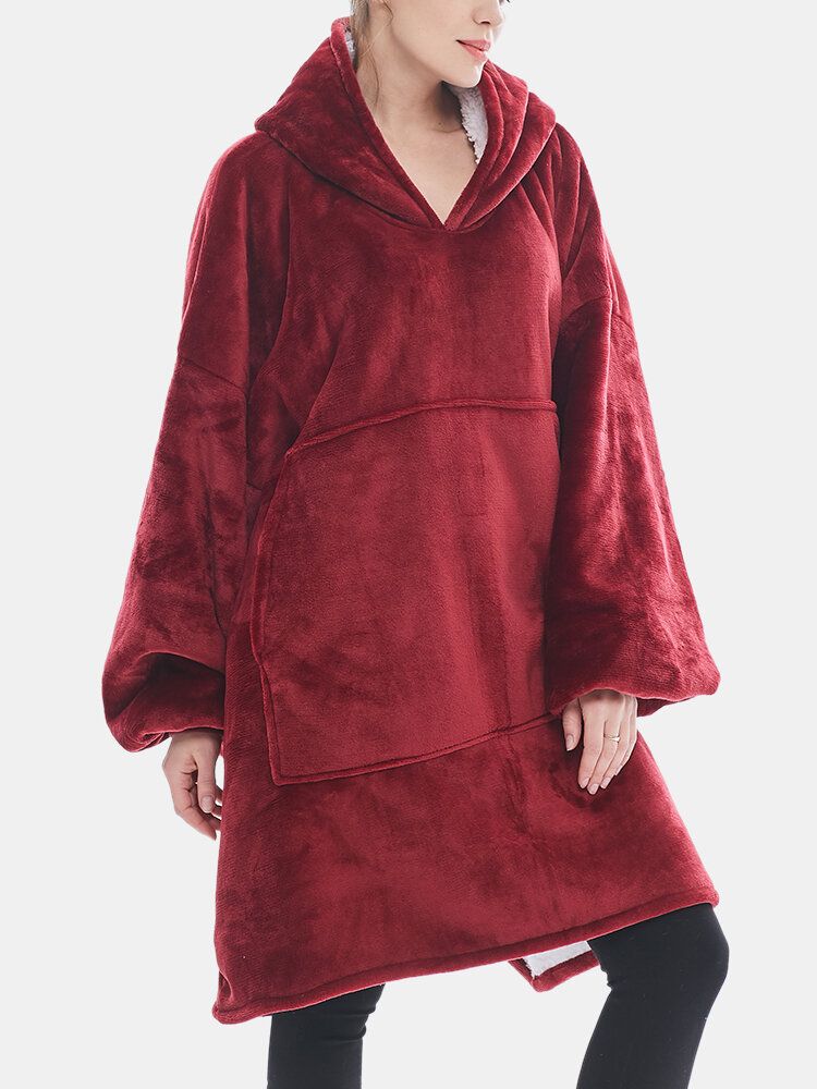 Mujeres Franela Oversized Kangaroo Pocket Hoodie Manta Hoodie Home Warm Robes