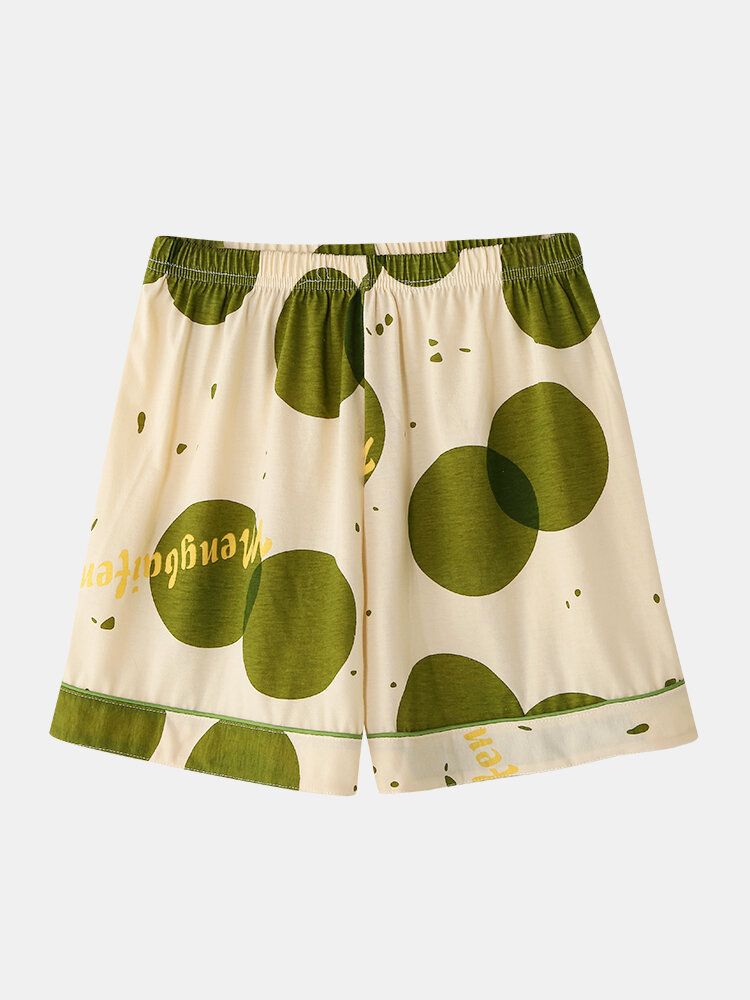 Mujeres Green Dot Print Revere Collar Manga Corta Pantalones Cortos De Cintura Elástica Conjunto De Pijama Para El Hogar