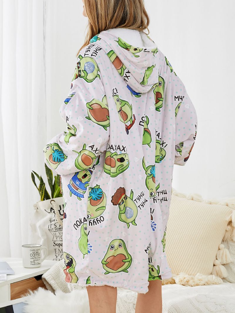 Mujeres Linda Caricatura En Todo El Estampado De Aguacate Cálido Traje Informal Espesar Oversized Kangaroo Pocket Blanket Hoodie