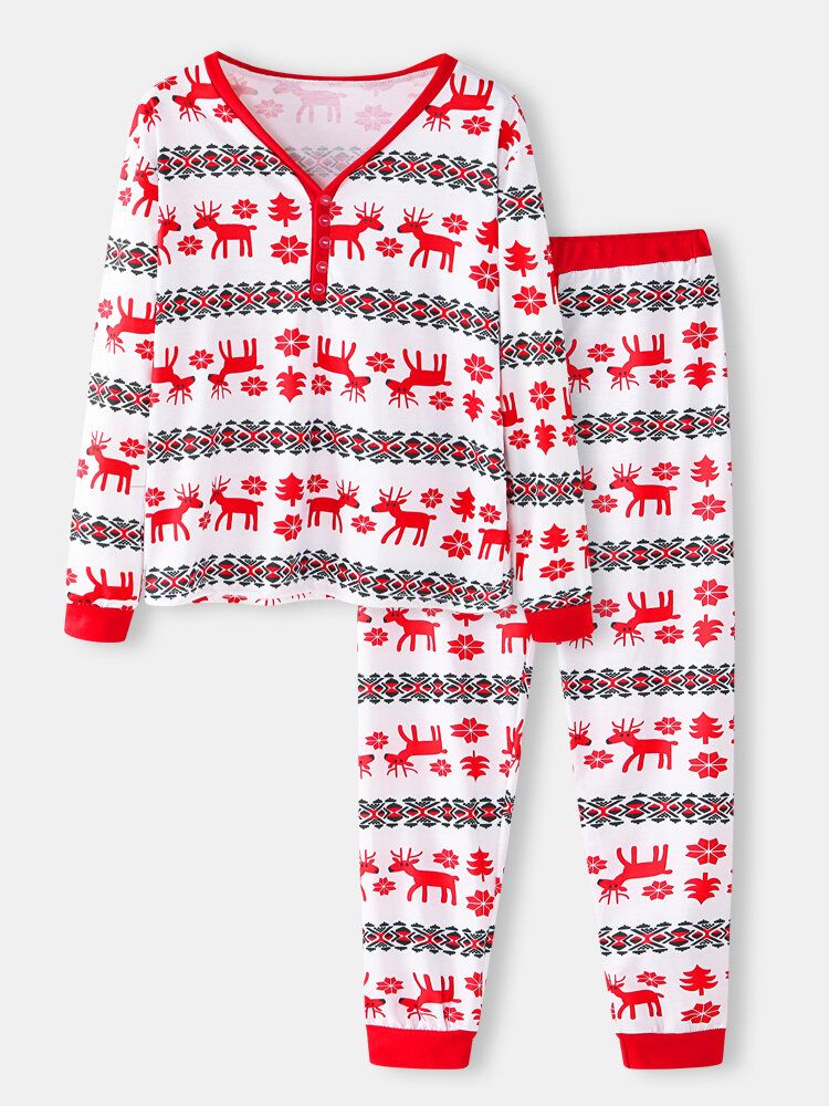 Mujeres Navidad Impresión De Dibujos Animados Jersey Con Cuello En V Cintura Elástica Pantalones Sueltos Conjunto De Pijama Informal Para El Hogar