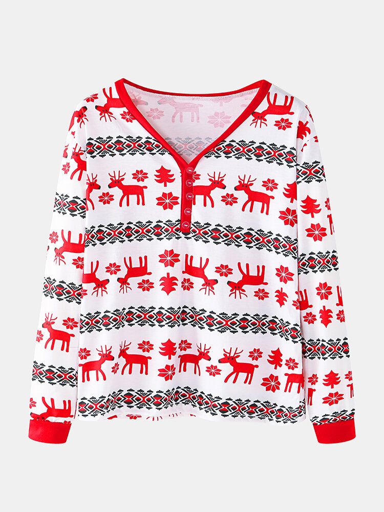 Mujeres Navidad Impresión De Dibujos Animados Jersey Con Cuello En V Cintura Elástica Pantalones Sueltos Conjunto De Pijama Informal Para El Hogar