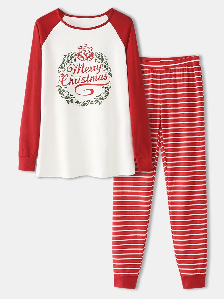 Mujeres Navidad Mangas Raglán Manga Larga Jersey Rayas Pantalones Jogger Cozy Home Conjunto De Pijama De Dos Piezas