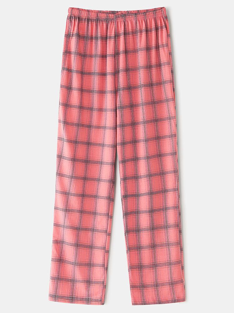 Mujeres Plaid Print Cuello Revere Camisa Con Bolsillo En El Pecho Pantalones Con Cintura Elástica Conjunto De Pijama De Dos Piezas