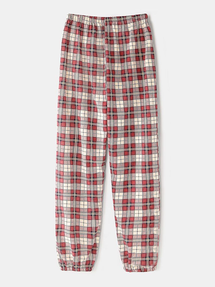 Mujeres Plaid Print Solapa Camisa De Dobladillo Alto-bajo Pantalones De Cintura Elástica Conjunto De Pijama Para El Hogar