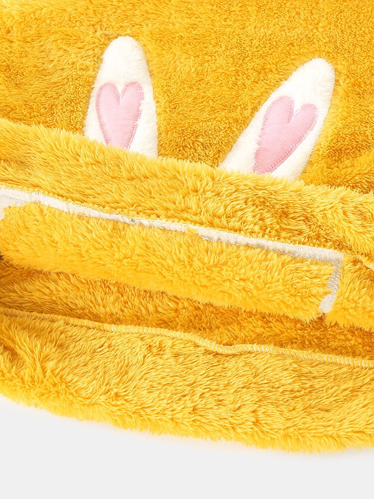 Mujeres Plush 3d Ear Hooded Rabbit Pattern Top Fluffy Pants Conjunto De Pijama Para El Hogar