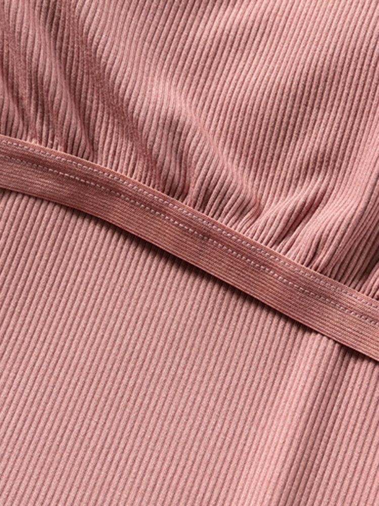 Mujeres Rib Cuello En V Almohadillas Para El Pecho Camisetas Pantalones De Cintura Elástica Inicio Conjunto De Pijama Informal