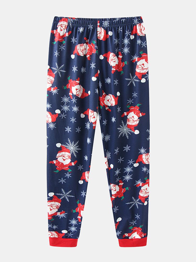 Mujeres Santa Claus Imprimir Jersey De Manga Larga Pantalones Sueltos De Cintura Elástica Conjunto De Pijama De Navidad