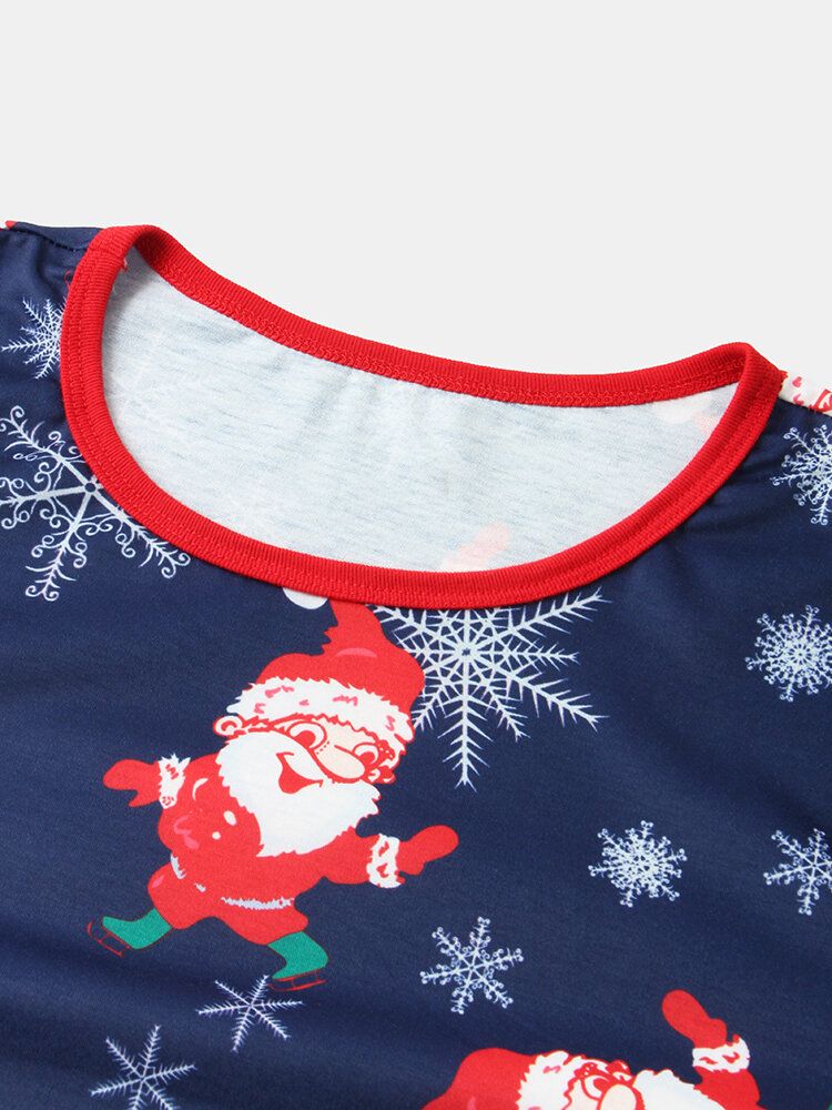 Mujeres Santa Claus Imprimir Jersey De Manga Larga Pantalones Sueltos De Cintura Elástica Conjunto De Pijama De Navidad