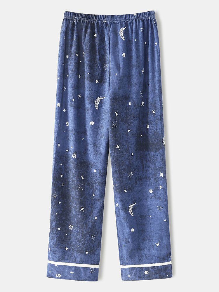 Mujeres Star Moon Print Manga Larga Sudaderas Con Cuello Redondo Pantalones De Cintura Elástica Conjunto De Pijama Para El Hogar