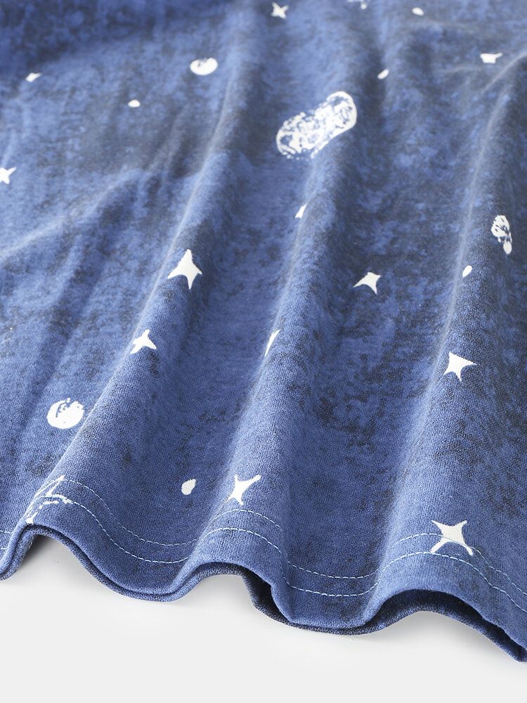 Mujeres Star Moon Print Manga Larga Sudaderas Con Cuello Redondo Pantalones De Cintura Elástica Conjunto De Pijama Para El Hogar