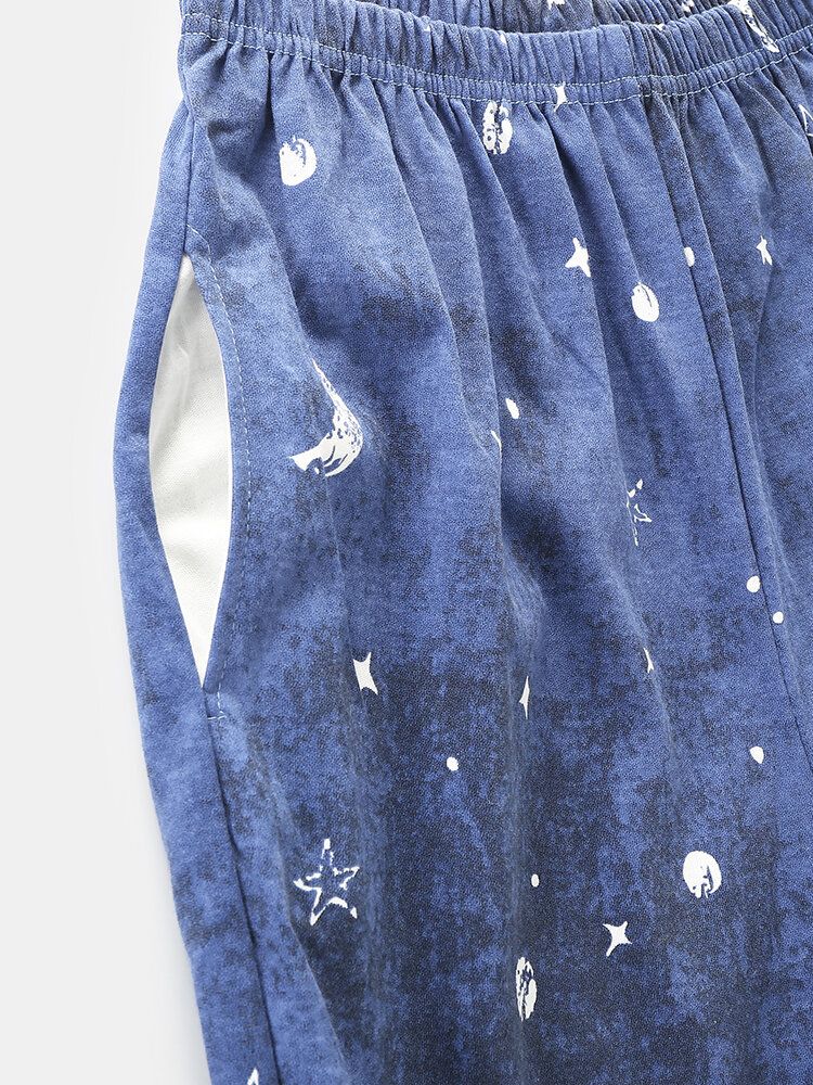 Mujeres Star Moon Print Manga Larga Sudaderas Con Cuello Redondo Pantalones De Cintura Elástica Conjunto De Pijama Para El Hogar