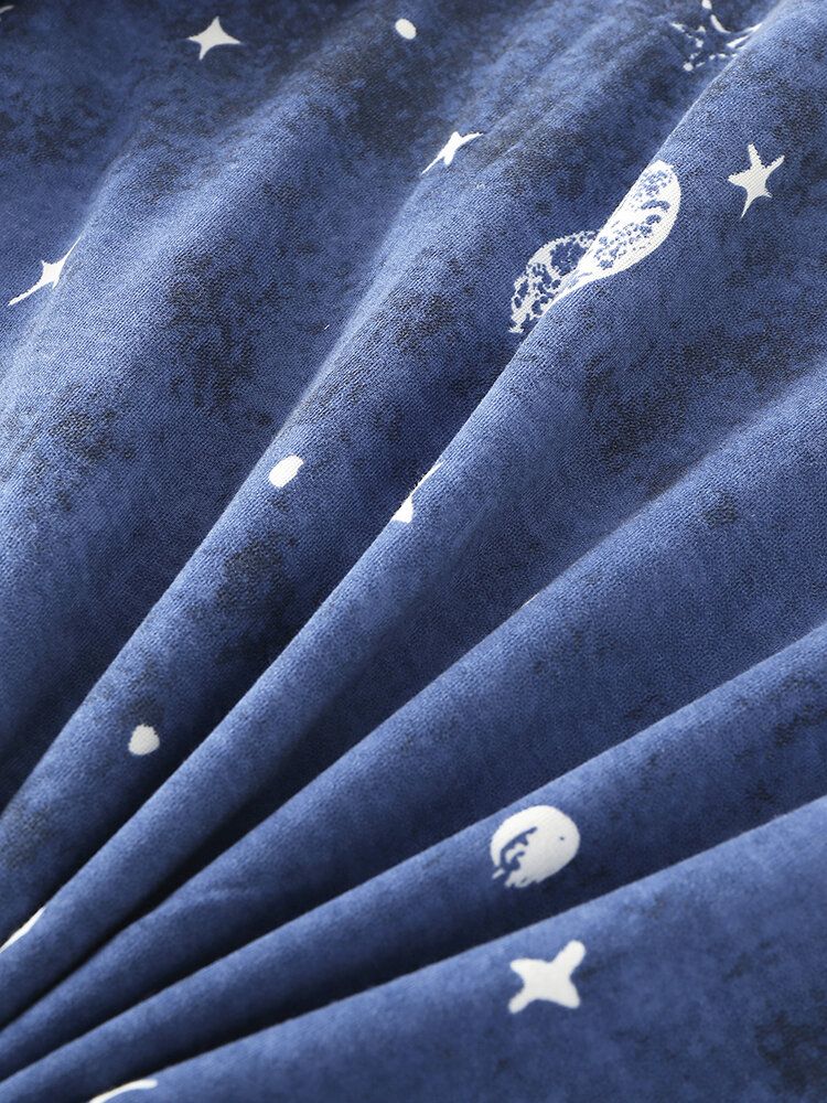 Mujeres Star Moon Print Manga Larga Sudaderas Con Cuello Redondo Pantalones De Cintura Elástica Conjunto De Pijama Para El Hogar