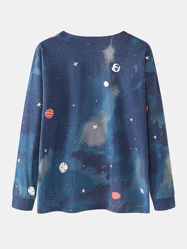 Mujeres Starry Sky Print Cute Pullover Cintura Elástica Suelta Cartoon Home Pijama Set