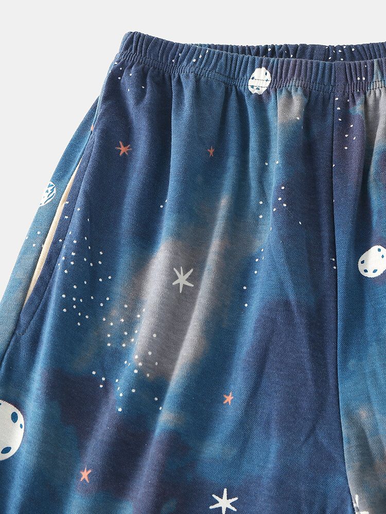 Mujeres Starry Sky Print Cute Pullover Cintura Elástica Suelta Cartoon Home Pijama Set