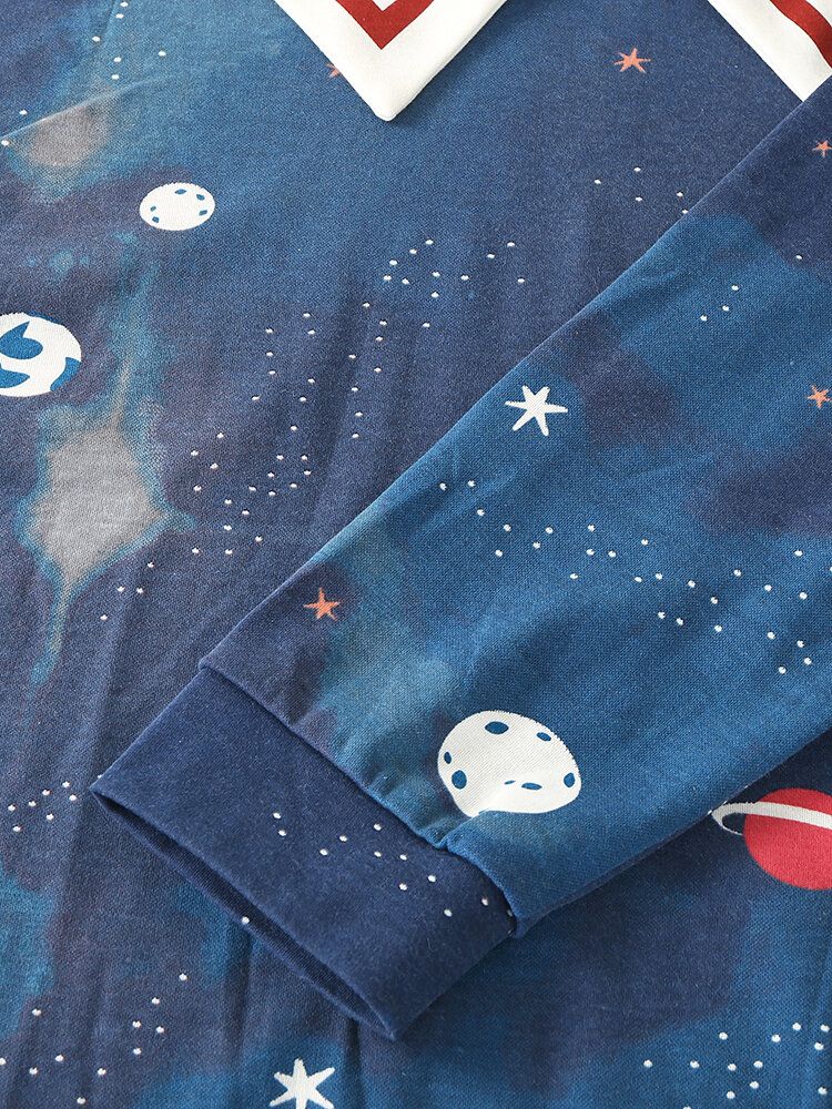 Mujeres Starry Sky Print Cute Pullover Cintura Elástica Suelta Cartoon Home Pijama Set