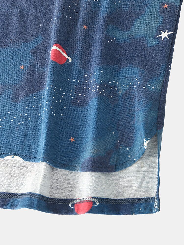 Mujeres Starry Sky Print Cute Pullover Cintura Elástica Suelta Cartoon Home Pijama Set