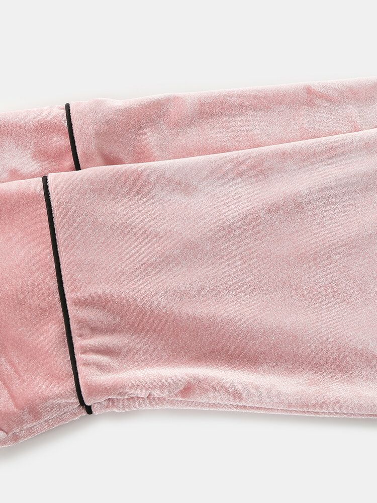 Mujeres Tallas Grandes Botón De Solapa De Terciopelo Pantalones Rectos Sueltos Homewear Lounge Conjunto De Pijamas Sólidos