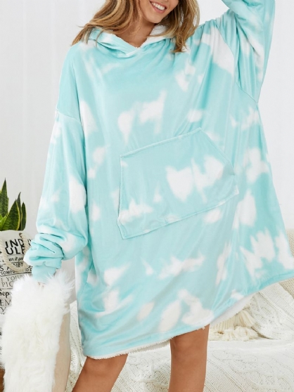 Mujeres Tie-dye Fleece Thicken Warm Overized Reversible Manta Con Capucha Con Bolsillo Canguro