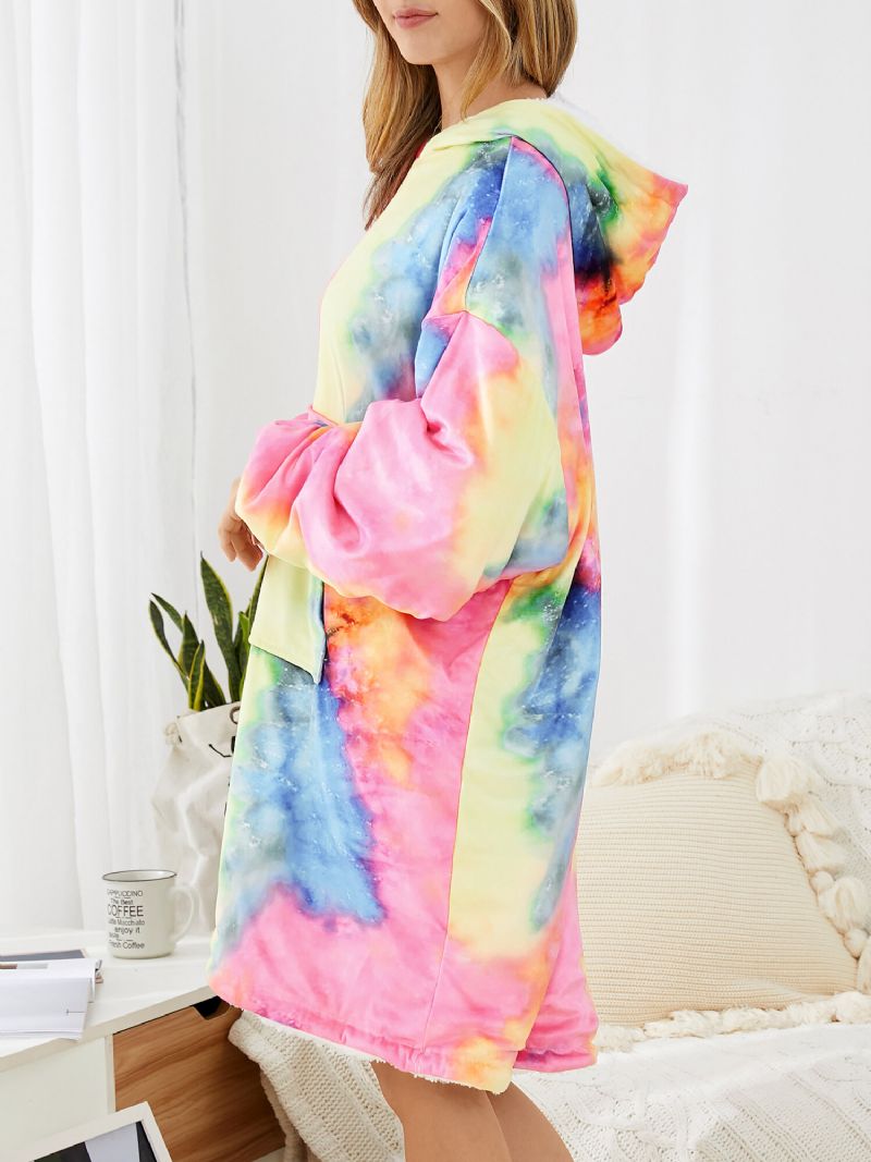 Mujeres Tie Dye De Gran Tamaño Reversible Manta Sudadera Con Capucha Bolsillo Espesar Ropa De Hogar Cálida