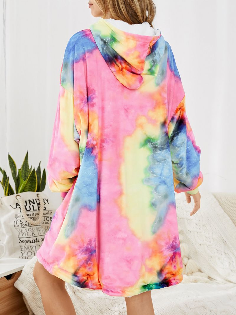 Mujeres Tie Dye De Gran Tamaño Reversible Manta Sudadera Con Capucha Bolsillo Espesar Ropa De Hogar Cálida