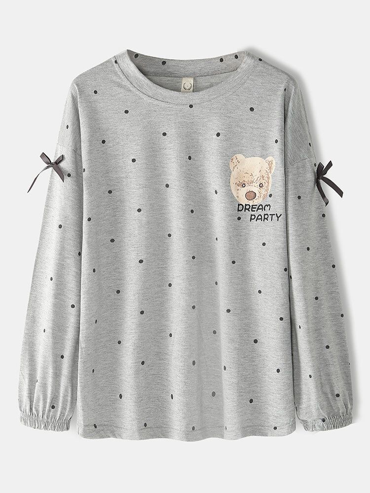 Muñeca Para Mujer Patrón De Oso Estampado De Lunares Sudaderas De Manga Larga Pantalones De Cintura Elástica Conjunto De Pijama Para El Hogar