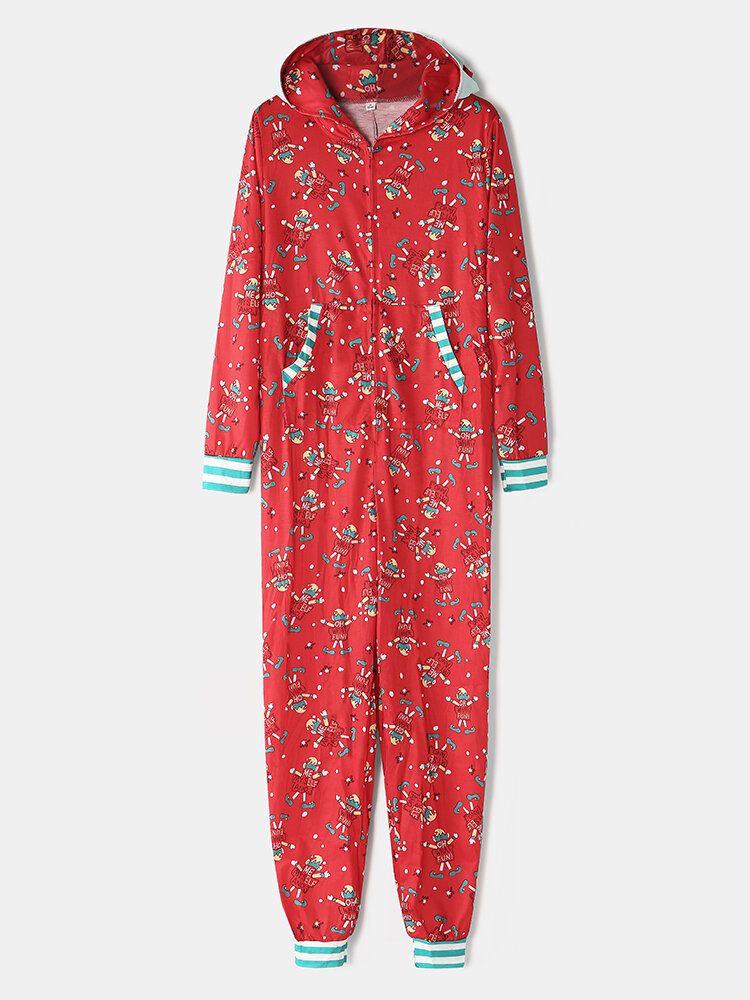 Onesies Con Capucha Con Diseño De Oreja Frontal Con Cremallera Y Estampado De Letras Navideñas De Talla Grande Para Mujer Con Ropa De Dormir De Bolsillo