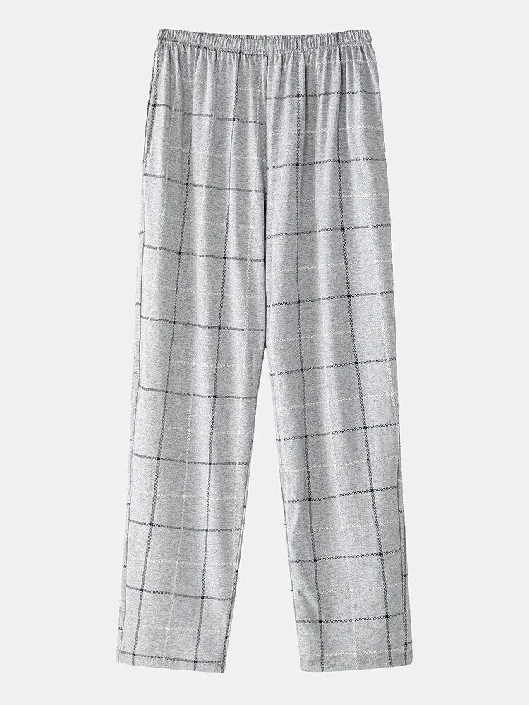 Pantalones A Cuadros De Cuello Redondo Liso 100% Algodón Para Hombre Conjunto De Pijama Suelto De Dos Piezas Para El Hogar