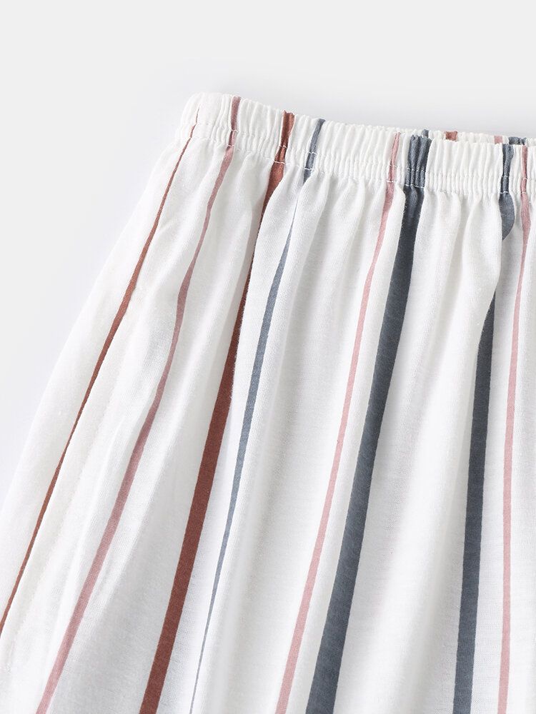 Pantalones A Rayas De Algodón De Talla Grande Para Mujer Botón De Manga Larga Conjuntos De Pijamas Casuales Casuales