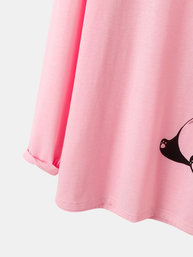 Pantalones A Rayas Con Cuello Redondo Y Estampado De Panda Lindo Para Mujer Conjuntos De Pijamas Para El Hogar De Dos Piezas De Talla Grande