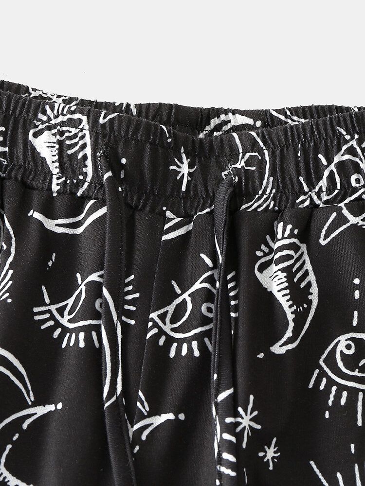 Pantalones De Chándal Casuales Con Cintura Elástica Con Estampado De Graffiti Para Hombre Con Bolsillo