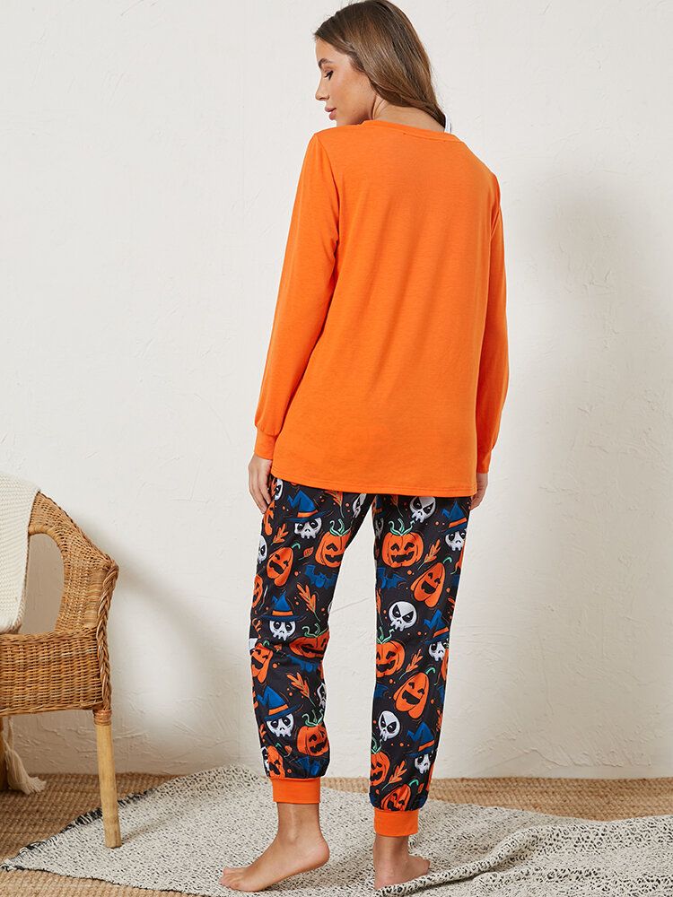 Pantalones De Chándal De Cintura Elástica Fantasma De Calabaza De Dibujos Animados De Halloween De Talla Grande Para Mujer Conjunto De Pijama Acogedor