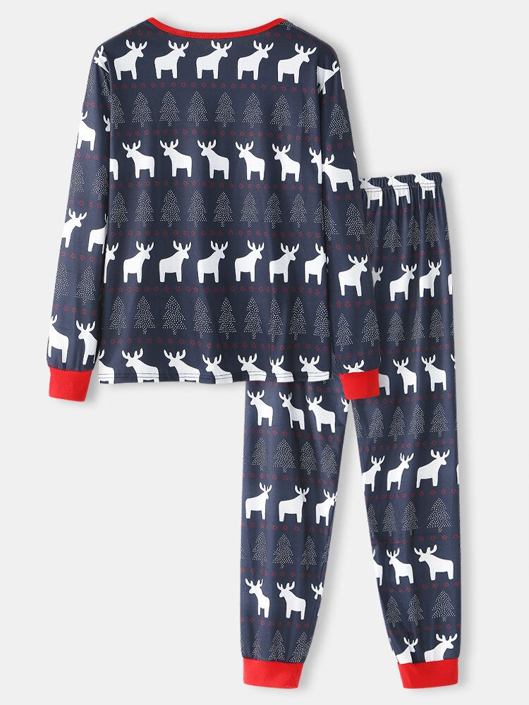 Pantalones De Chándal De Cuello Redondo Con Estampado De Alces Navideños Para Hombre Conjunto De Pijamas De Salón En Casa De Dos Piezas