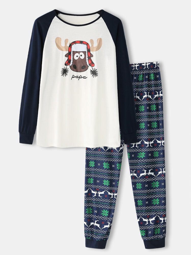 Pantalones De Chándal De Manga Larga Con Estampado De Alces De Dibujos Animados Navideños Para Hombre Pijamas Para El Hogar