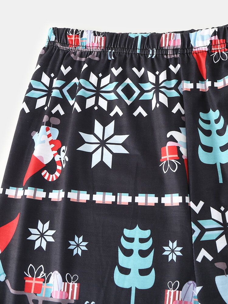 Pantalones De Chándal Sueltos Con Estampado De Patrón Navideño De Dibujos Animados Para Hombre Conjunto De Pijamas De Salón En Casa