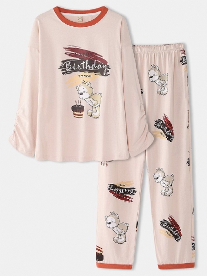 Pantalones De Cintura Elástica Con Estampado De Letras Y Dibujos Animados Para Mujer Pijamas Casuales Para El Hogar