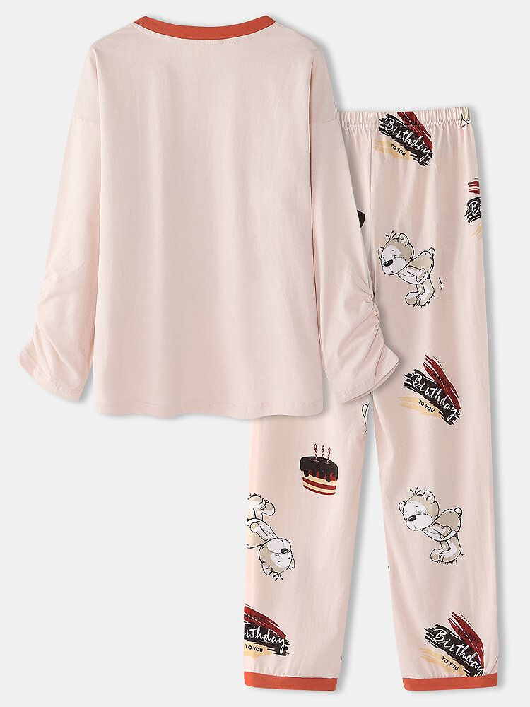 Pantalones De Cintura Elástica Con Estampado De Letras Y Dibujos Animados Para Mujer Pijamas Casuales Para El Hogar