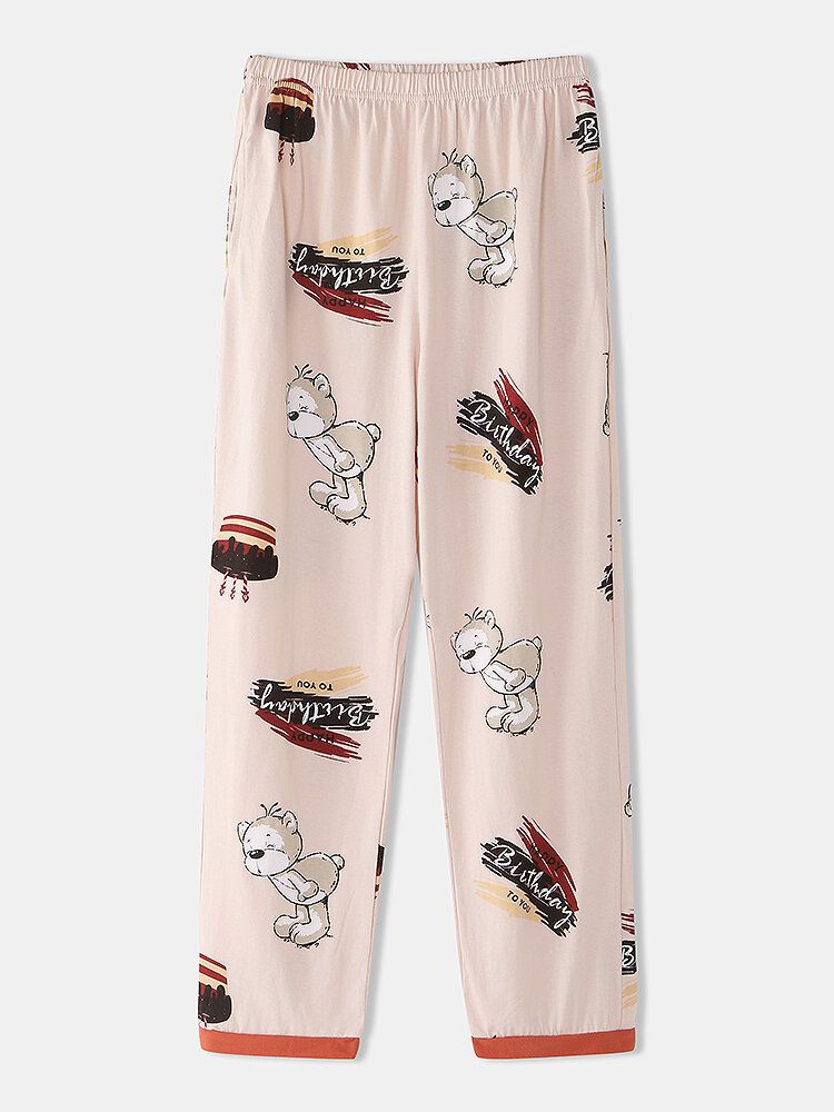 Pantalones De Cintura Elástica Con Estampado De Letras Y Dibujos Animados Para Mujer Pijamas Casuales Para El Hogar