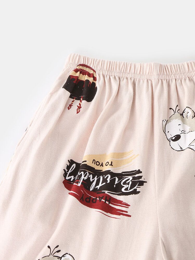 Pantalones De Cintura Elástica Con Estampado De Letras Y Dibujos Animados Para Mujer Pijamas Casuales Para El Hogar