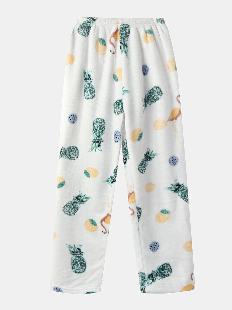 Pantalones Con Estampado De Piña Gruesos De Franela Con Bordado De Flamencos Para Mujer Conjuntos De Pijamas De Talla Grande