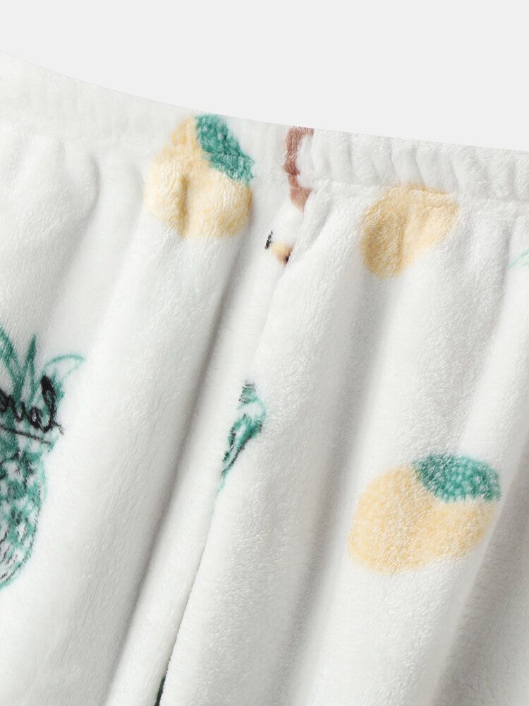 Pantalones Con Estampado De Piña Gruesos De Franela Con Bordado De Flamencos Para Mujer Conjuntos De Pijamas De Talla Grande