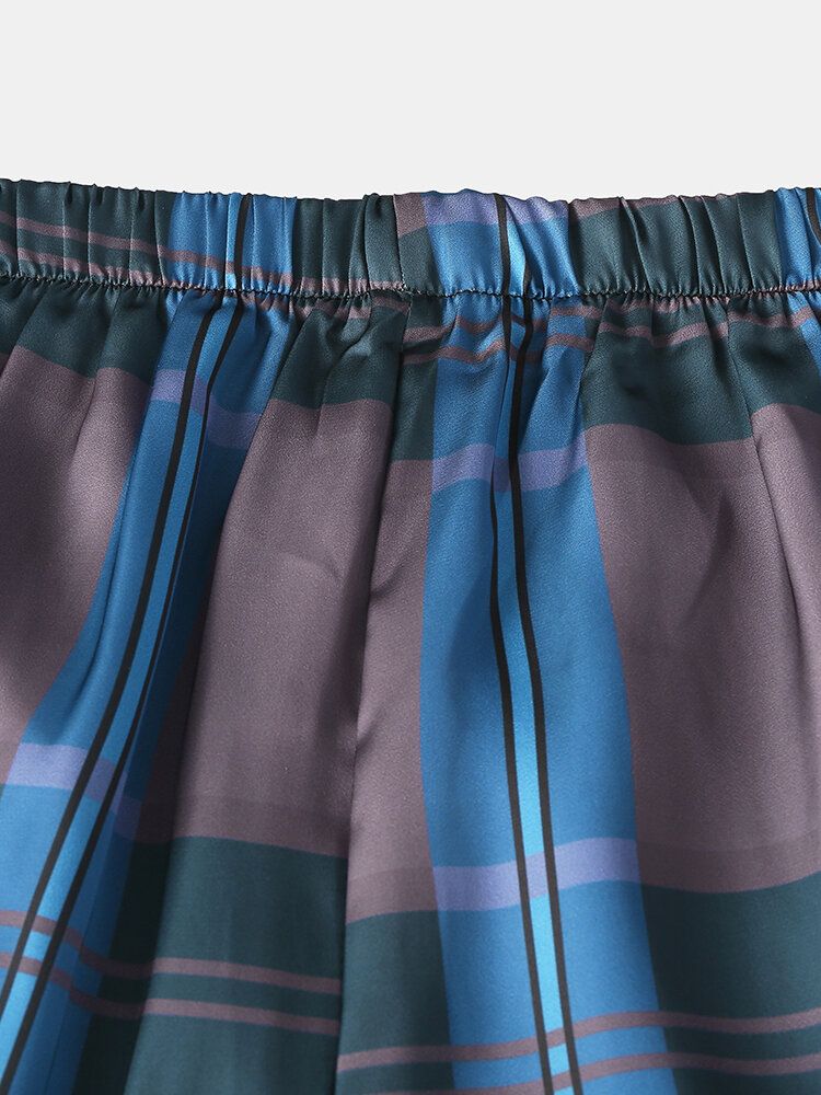 Pantalones Cortos De Dormir De Pijama Casuales Con Cintura Elástica A Cuadros Para Hombre