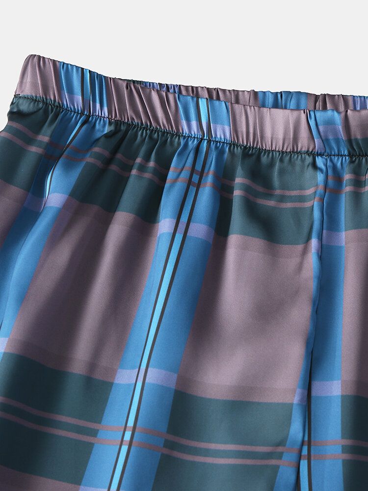 Pantalones Cortos De Dormir De Pijama Casuales Con Cintura Elástica A Cuadros Para Hombre