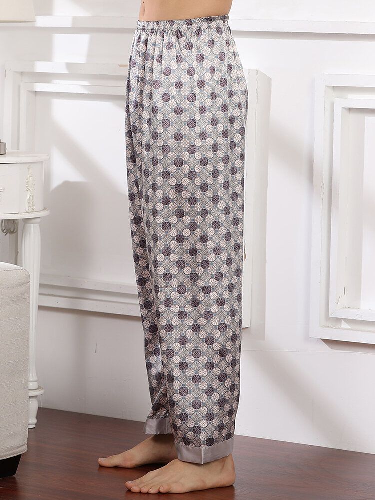 Pantalones Para Dormir De Salón En Casa Sueltos Ligeros Y Transpirables Con Estampado De Seda Para Hombre