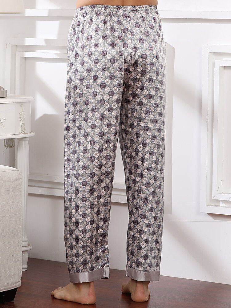 Pantalones Para Dormir De Salón En Casa Sueltos Ligeros Y Transpirables Con Estampado De Seda Para Hombre