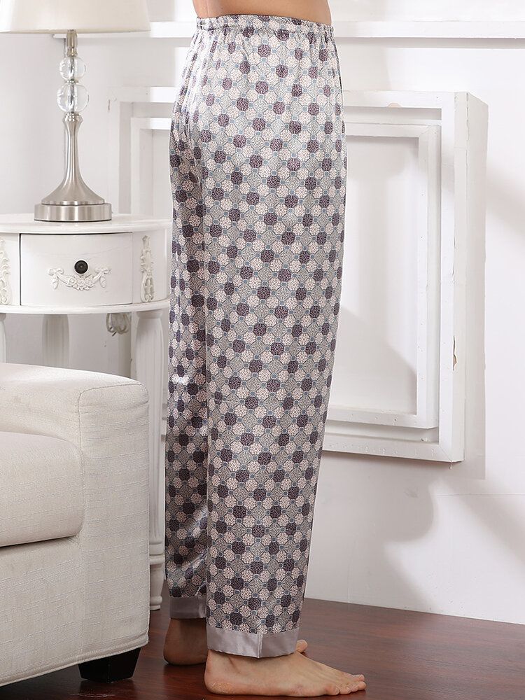 Pantalones Para Dormir De Salón En Casa Sueltos Ligeros Y Transpirables Con Estampado De Seda Para Hombre