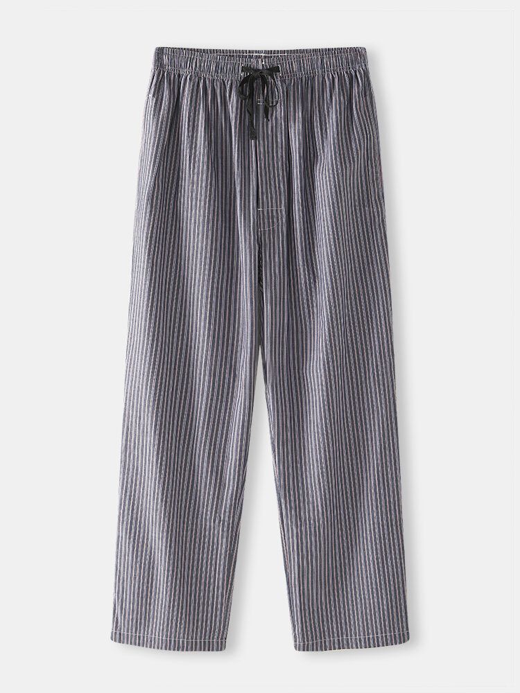 Pantalones De Pijama Casuales Con Bolsillo Con Cordón A Rayas Para Hombre